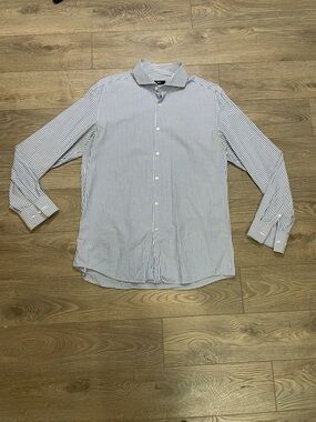 BOSS HUGO BOSS Slim Fit‎ Men's Striped Dress Shirt Size 43/17 Blue White size XL
